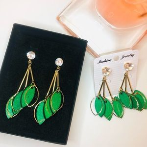 Painted Wood & Rhinestone Goldtone Earrings